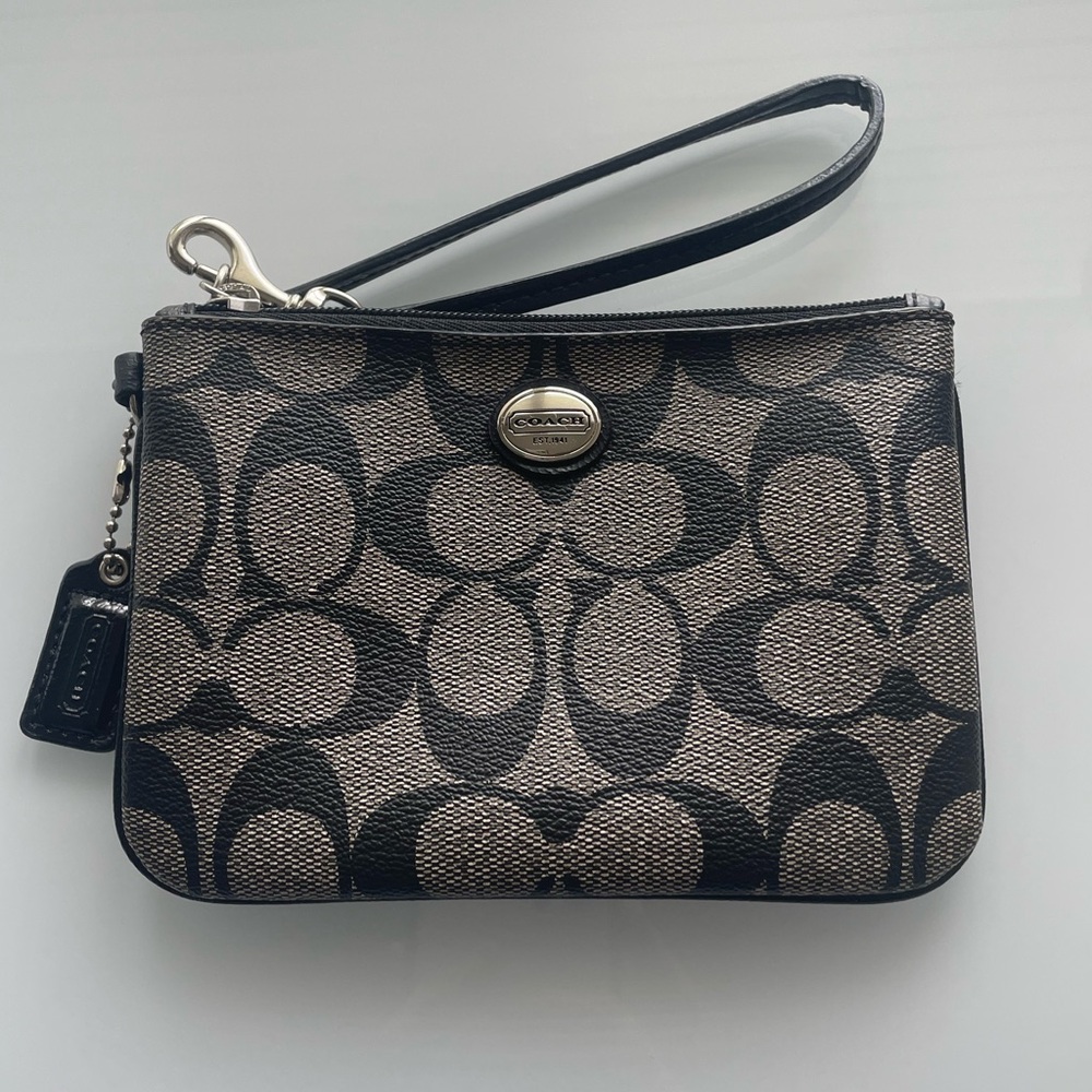 Coach Signature Jacquard Canvas Leather Small Wristlet